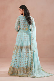 Sky Blue Royal Embroidered Chiffon Lehenga For Women