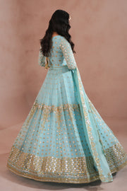 Sky Blue Royal Embroidered Chiffon Lehenga For Women