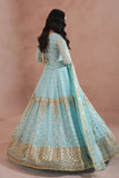 Sky Blue Royal Embroidered Chiffon Lehenga For Women
