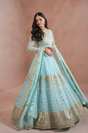 Sky Blue Royal Embroidered Chiffon Lehenga For Women