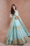 Sky Blue Royal Embroidered Chiffon Lehenga For Women