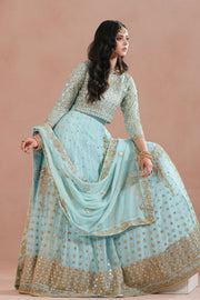 Sky Blue Royal Embroidered Chiffon Lehenga For Women