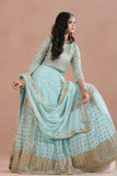 Sky Blue Royal Embroidered Chiffon Lehenga For Women