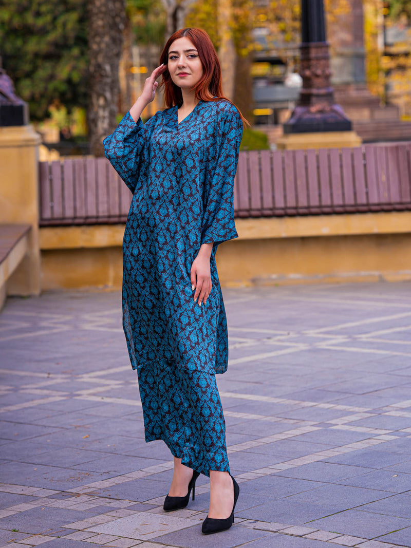 2-Piece Shamoz Silk Shirt and Trouser Set For Women