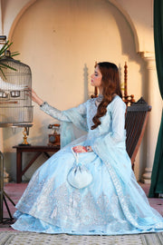 Aafreen Sky Blue Wedding Formal Frock with Lehenga & Dupatta For Women