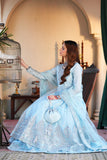 Aafreen Sky Blue Wedding Formal Frock with Lehenga & Dupatta For Women