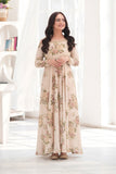 Ayzel Cream & Brown Georgette Chiffon Frock with Dupatta For Women