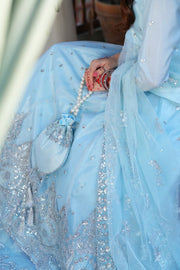 Aafreen Sky Blue Wedding Formal Frock with Lehenga & Dupatta For Women
