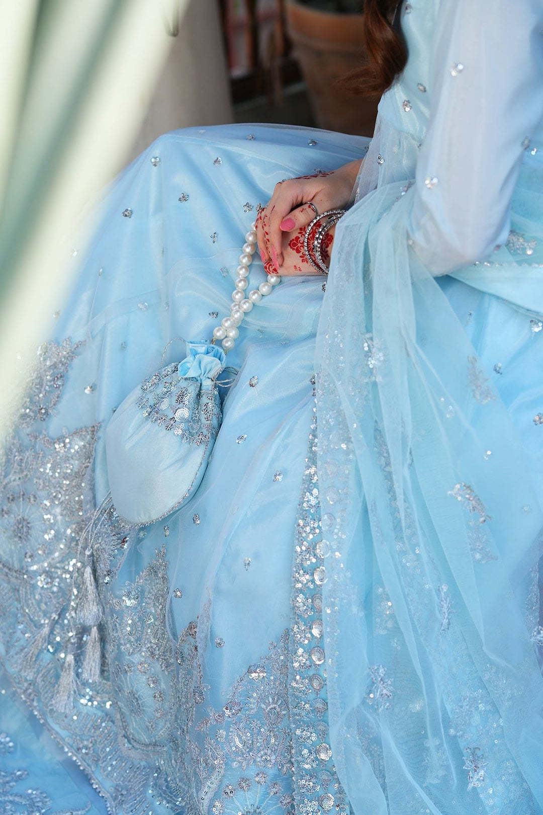Aafreen Sky Blue Wedding Formal Frock with Lehenga & Dupatta For Women