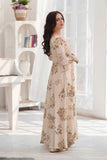 Ayzel Cream & Brown Georgette Chiffon Frock with Dupatta For Women