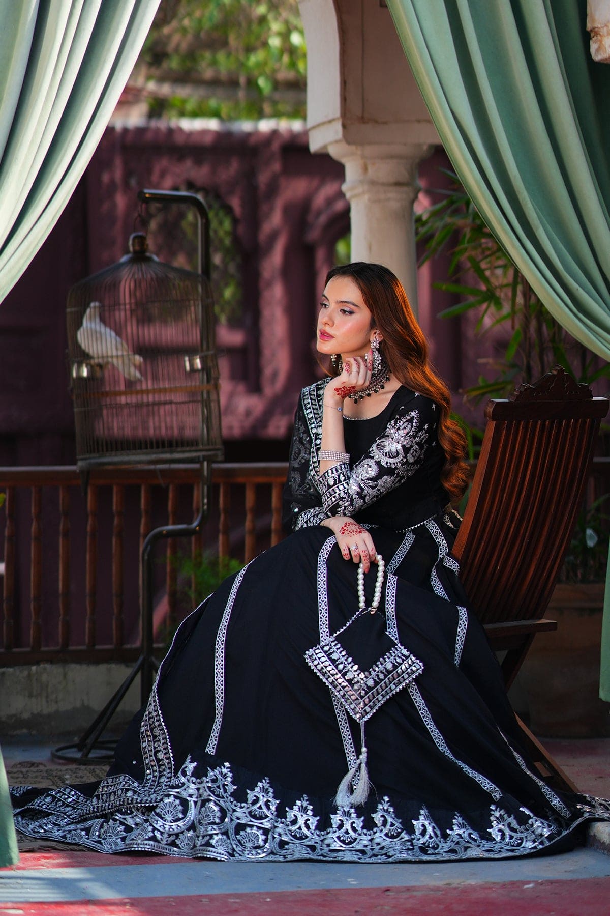Sahiba Black Chiffon & Silk Lehenga Choli with Dupatta For Women