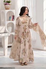 Ayzel Cream & Brown Georgette Chiffon Frock with Dupatta For Women