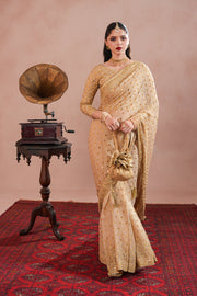 Golden Royal Embroidered Chiffon Saree For Women