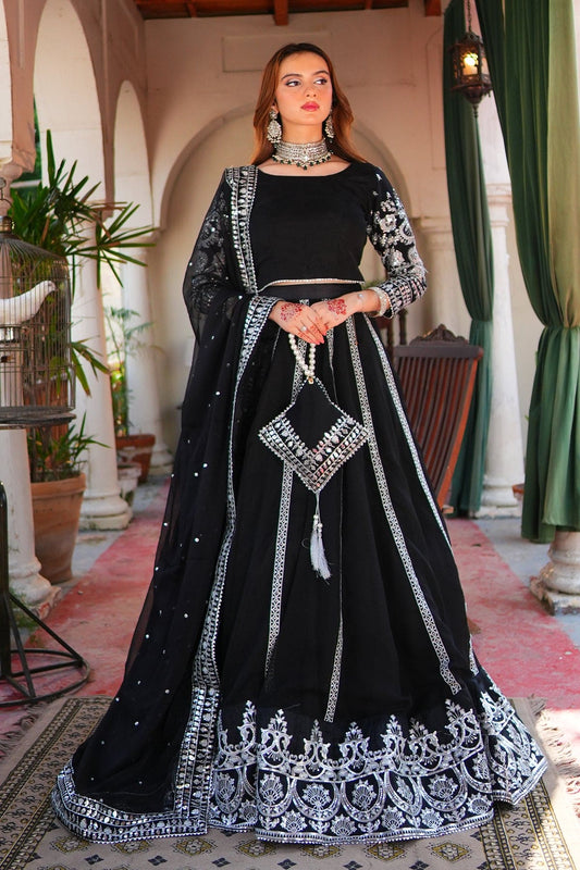 Sahiba Black Chiffon & Silk Lehenga Choli with Dupatta For Women