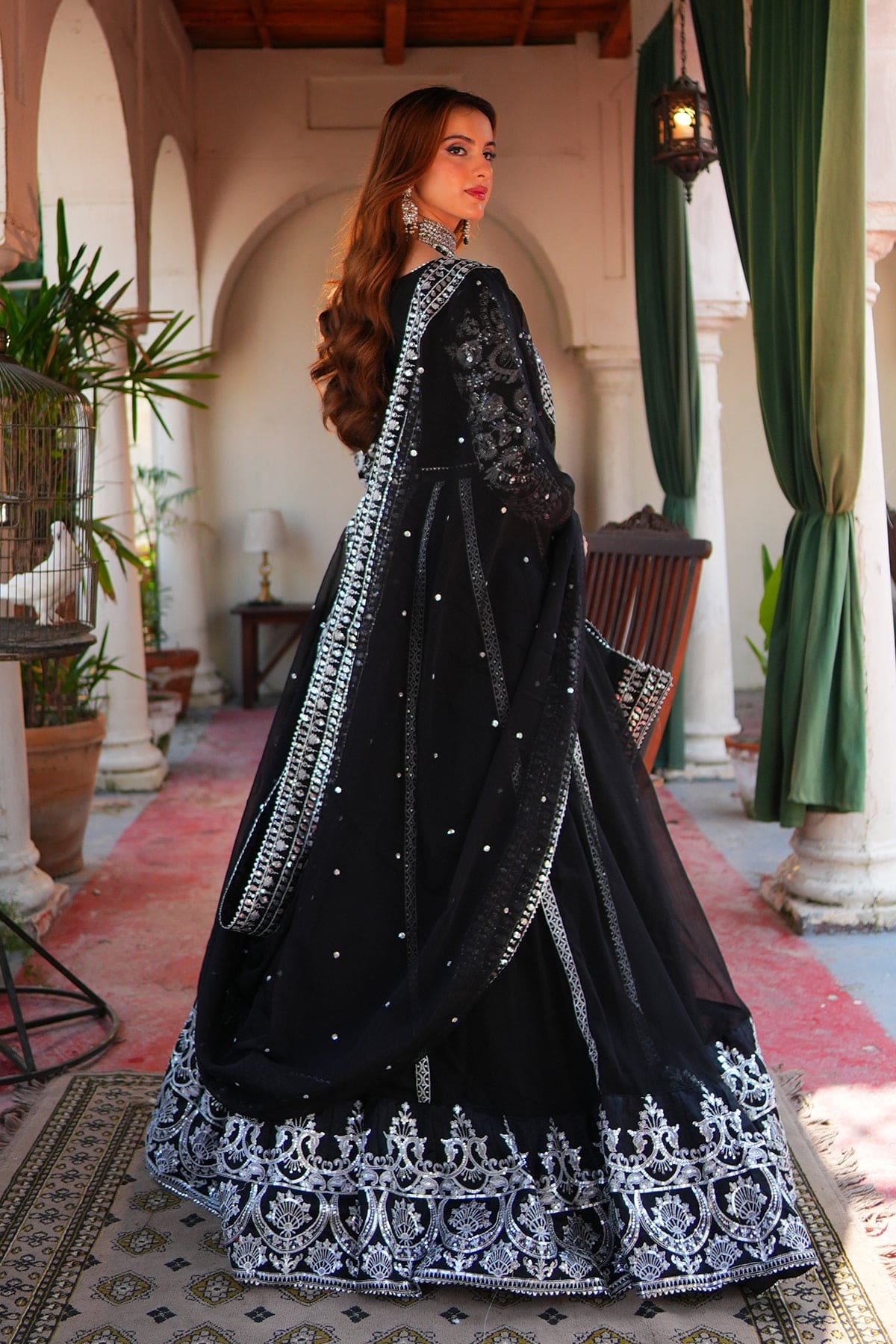 Sahiba Black Chiffon & Silk Lehenga Choli with Dupatta For Women