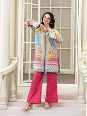 Sky Blue & Pink 2-Piece Printed Suit For Women