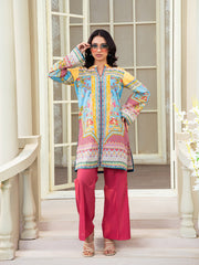 Sky Blue & Pink 2-Piece Printed Suit For Women