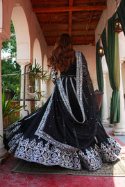 Sahiba Black Chiffon & Silk Lehenga Choli with Dupatta For Women
