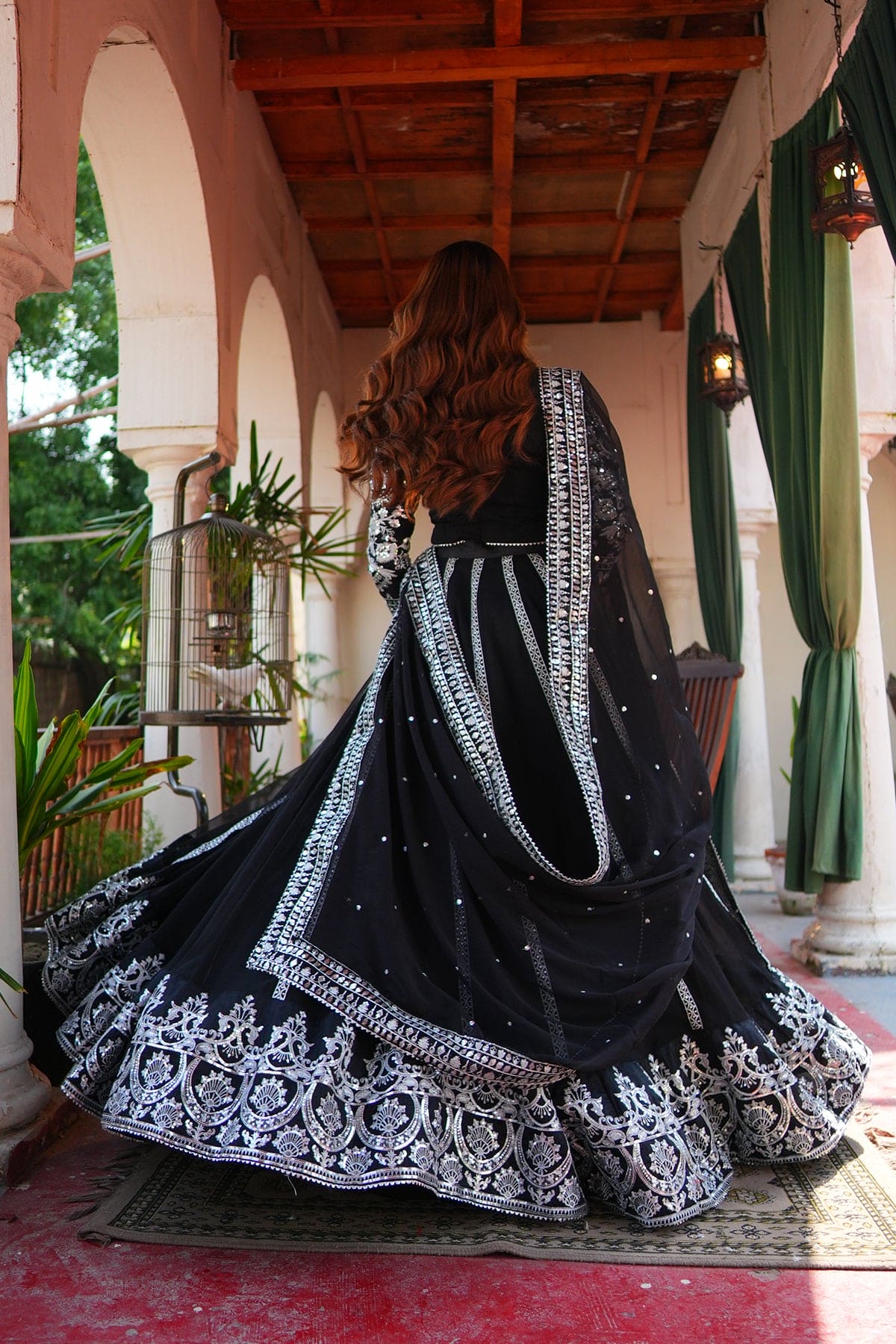 Sahiba Black Chiffon & Silk Lehenga Choli with Dupatta For Women