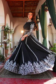 Sahiba Black Chiffon & Silk Lehenga Choli with Dupatta For Women