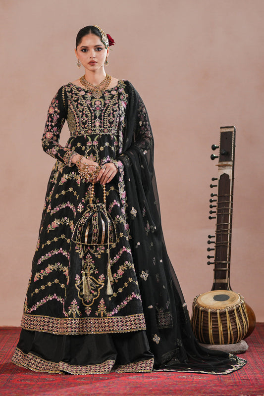 Black Royal Embroidered Organza Frock For Women