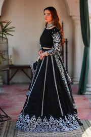 Sahiba Black Chiffon & Silk Lehenga Choli with Dupatta For Women