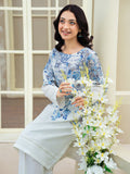 Ivory White 2-Piece Printed Suit with Blue Floral Design For Women