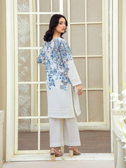Ivory White 2-Piece Printed Suit with Blue Floral Design For Women