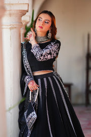 Sahiba Black Chiffon & Silk Lehenga Choli with Dupatta For Women