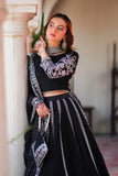 Sahiba Black Chiffon & Silk Lehenga Choli with Dupatta For Women