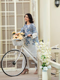 Ivory White 2-Piece Printed Suit with Blue Floral Design For Women
