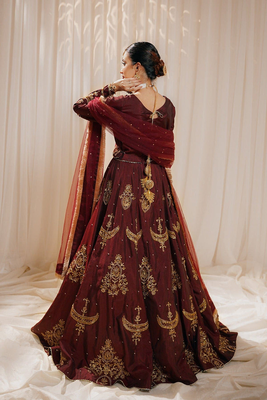 Zeenat Royal Burnt Maroon Silk Lehenga For Women
