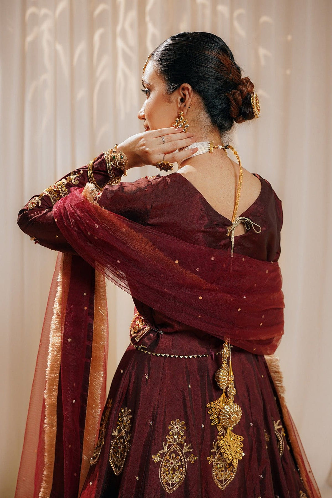 Zeenat Royal Burnt Maroon Silk Lehenga For Women