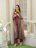 Maroon 3-Piece Poly Crepe Printed Suit For Women