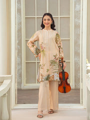 Peach Beige Floral Printed 2-Piece Suit For Women