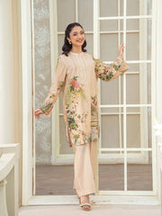 Peach Beige Floral Printed 2-Piece Suit For Women