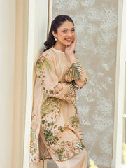 Peach Beige Floral Printed 2-Piece Suit For Women