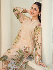 Peach Beige Floral Printed 2-Piece Suit For Women