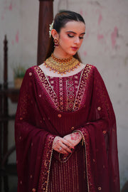 Mashal Maroon Long Shirt Sharara with Chiffon Dupatta For Women