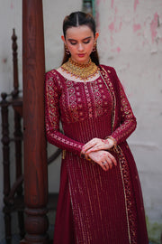 Mashal Maroon Long Shirt Sharara with Chiffon Dupatta For Women