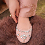 Silver Beaded 'Rose Quartz' Luxurious Velvet Khussas for Timeless Elegance By Dazzle