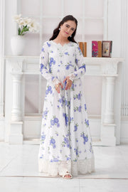 Daisy Pearl White & Sky Blue Embroidered Frock For Women