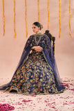 Blue Royal Embroidered Raw Silk Lehenga For Women