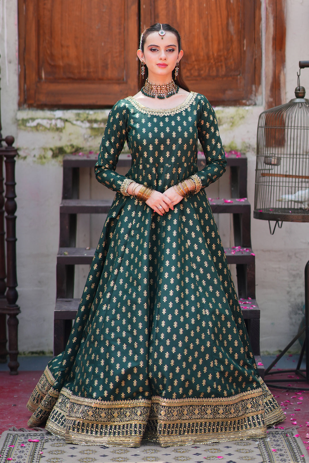 Afsaana Dark Green Kattan Silk Maxi with Net Dupatta For Women