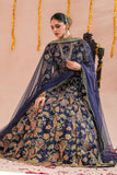 Blue Royal Embroidered Raw Silk Lehenga For Women