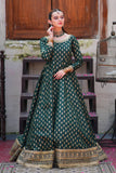 Afsaana Dark Green Kattan Silk Maxi with Net Dupatta For Women