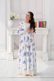 Daisy Pearl White & Sky Blue Georgette Chiffon Frock with Dupatta For Women