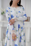 Daisy Pearl White & Sky Blue Georgette Chiffon Frock with Dupatta For Women