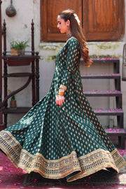 Afsaana Dark Green Kattan Silk Maxi with Net Dupatta For Women