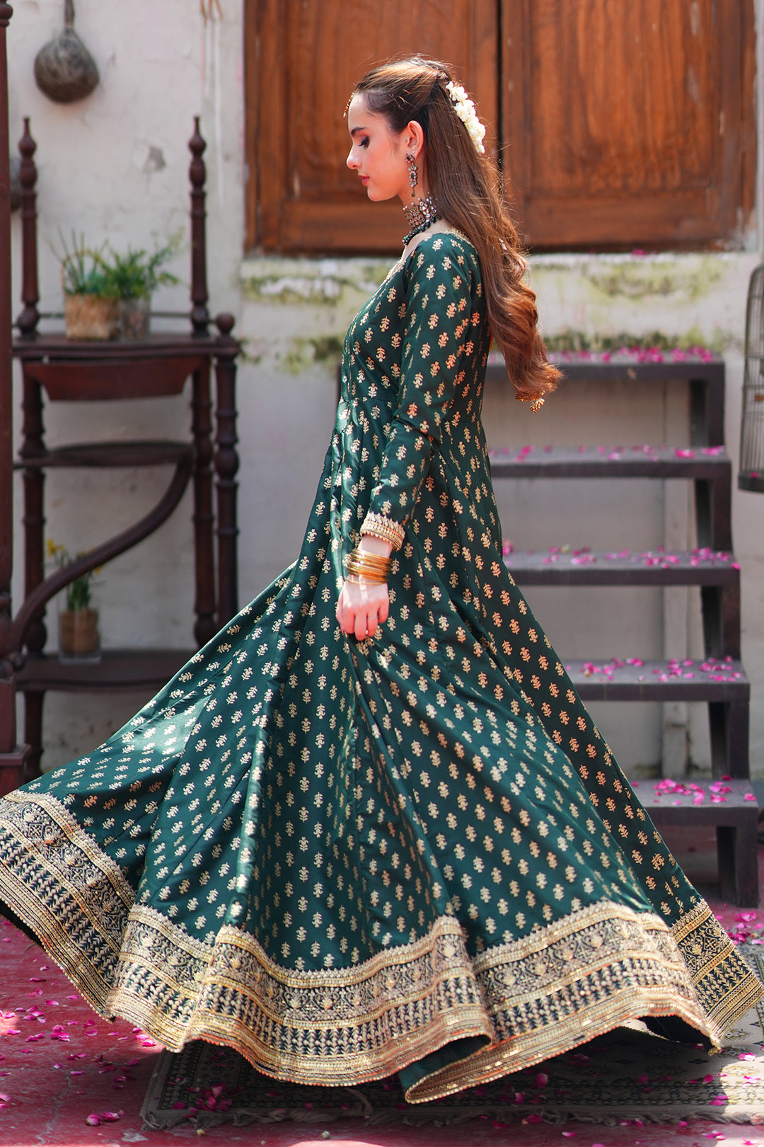 Afsaana Dark Green Kattan Silk Maxi with Net Dupatta For Women